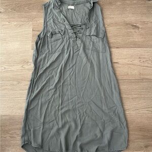 Sleeveless Lace-Up Tunic Dress in Sage Green